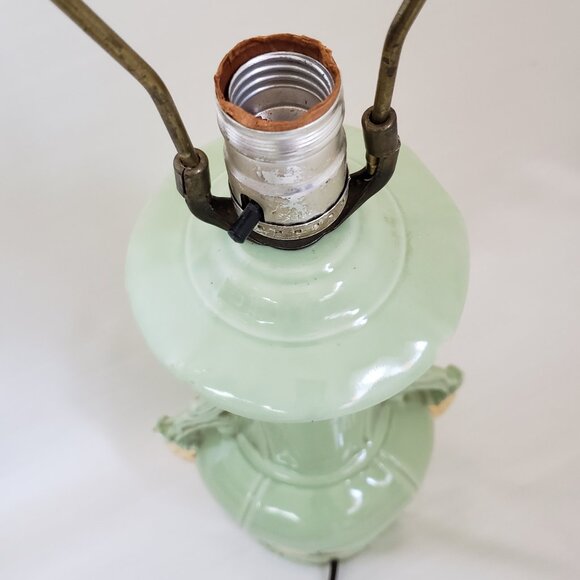 24K Gold Ceramic Chartreuse Green Lamp Victorian Floral Art Deco MCM - Picture 8 of 14